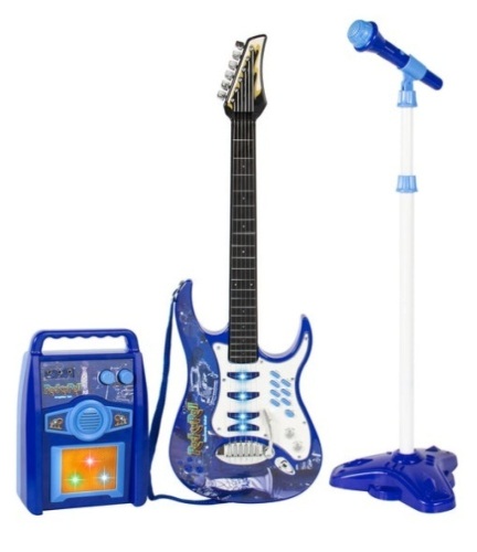 Kids Electric Guitar Toy Play Set w/ 6 Songs, Microphone, Amp, Blue - Lot 439