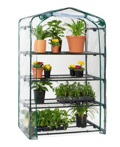 4-Tier Mini Portable Indoor Outdoor Greenhouse w/ Steel Shelves - 40in - Lot 440