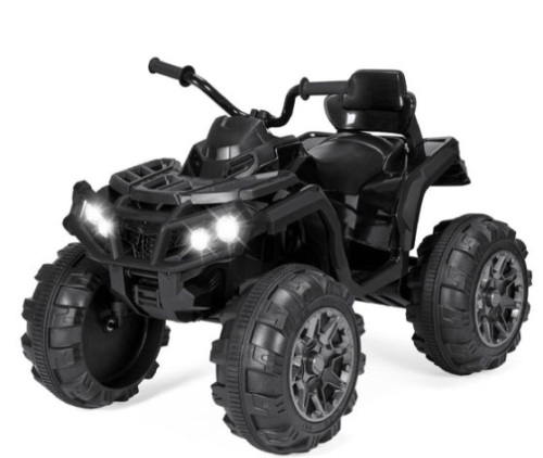12V Kids Ride-On 4-Wheeler Quad ATV Car w/ 3.7mph Max, Bluetooth, Headlights, Black - Lot 443