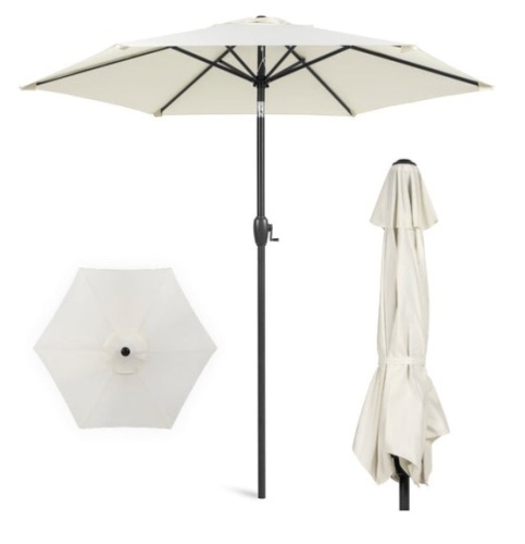 Outdoor Market Patio Umbrella w/ Push Button Tilt, Crank Lift - 7.5ft, Cream  - Lot 154