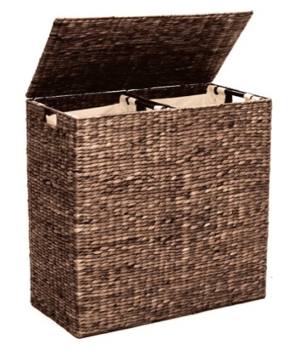 Extra Large Water Hyacinth Double Laundry Hamper Basket w/ 2 Liner Bags, Espresso - Lot 462