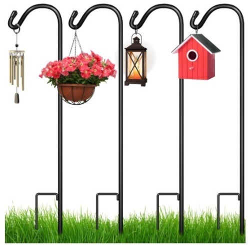 Set of 4 Shepherd Hooks Outdoor Garden Hooks w/ 2-Prong Base - 65in - Lot 469