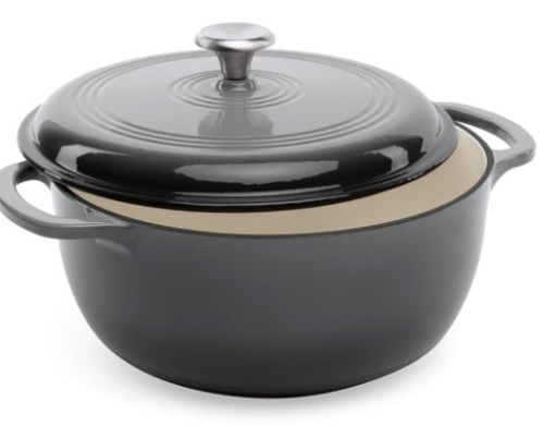 6qt Non-Stick Enamel Cast-Iron Dutch Oven Kitchen Cookware w/ Side Handles, Gray - Lot 471