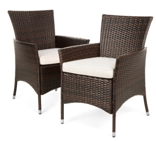 Set of 2 Handwoven Wicker Patio Dining Chairs w/ Water-Resistant Cushions  - Lot 472