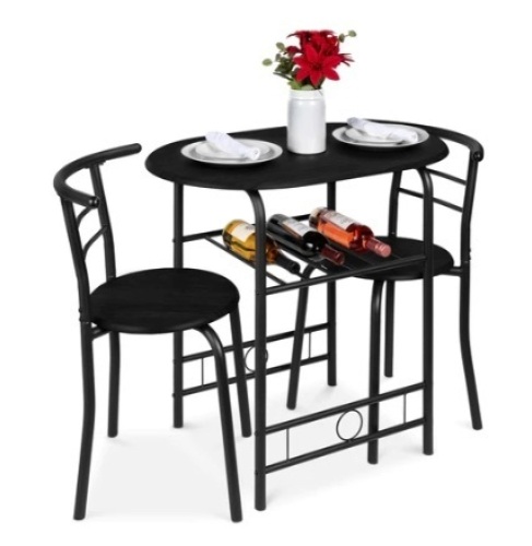 3-Piece Wooden Table & Chairs Dining Set w/ Lower Storage Shelf, Black - Lot 475