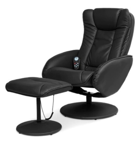 Faux Leather Electric Massage Recliner Chair w/ Stool Ottoman, Remote, Black - Lot 483