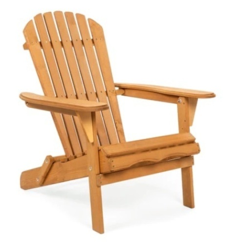Folding Wooden Adirondack Chair Accent Furniture w/ Natural Finish - Brown - Lot 484