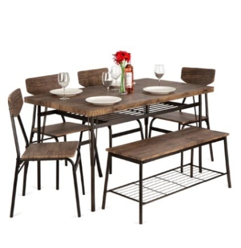 6-Piece Modern Dining Set w/ Storage Racks, Table, Bench, 4 Chairs - 55in - Lot 485