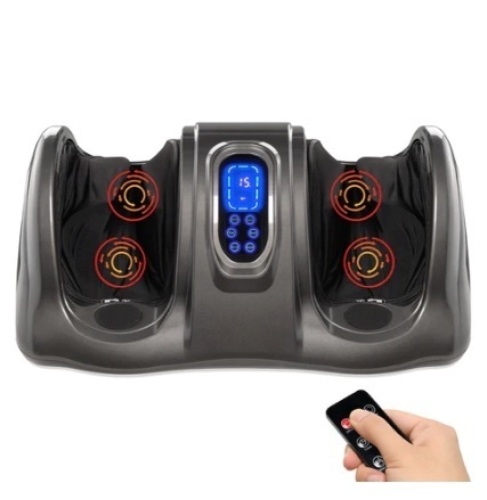 Therapeutic Foot Massager w/ High Intensity Rollers, Remote, 3 Modes, Gray - Lot 488
