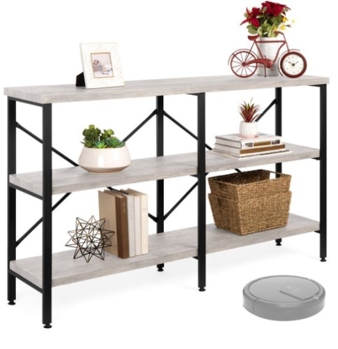 3-Tier Industrial Hallway Console Table for Living Room, Entry Way - 55in, Gray - Lot 499