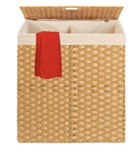 Double Laundry Hamper Basket w/ Easy Assembly, Liner Bag, Natural - Lot 516
