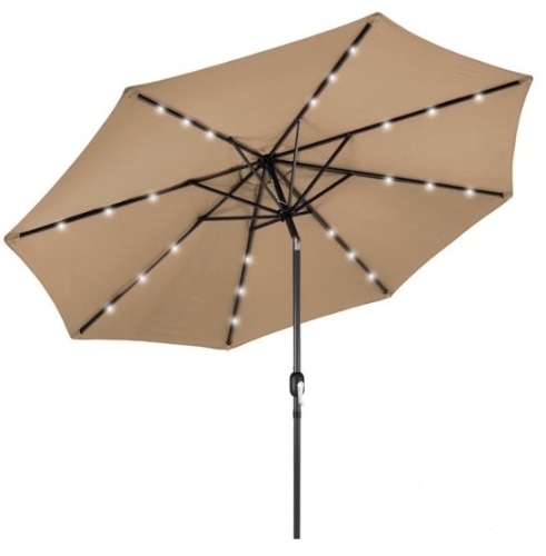 Solar LED Lighted Patio Umbrella w/ Tilt Adjustment, UV-Resistance - 10ft, Tan - Lot 520