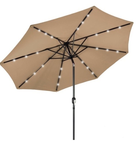 Solar LED Lighted Patio Umbrella w/ Tilt Adjustment, UV-Resistance - 10ft, Tan - Lot 522
