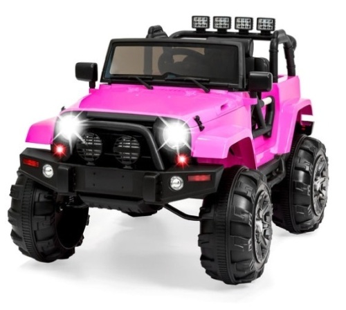12V Kids Ride-On Truck Car Toy w/ 3 Speeds, LED, Remote, Bluetooth, Pink - Lot 528