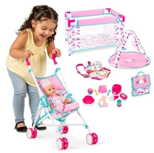 Kids 15-Piece 13.5in Newborn Baby Doll Role Play Playset w/ Accessories - Lot 530