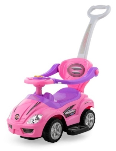 3-in-1 Kids Push Car w/ Handle and Horn, Pink - Lot 538