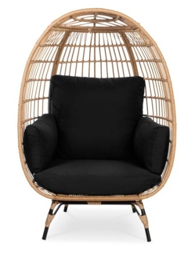 Wicker Egg Chair Oversized Indoor Outdoor Patio Lounger, Black - Lot 546