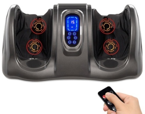 Therapeutic Foot Massager w/ High Intensity Rollers, Remote, 3 Modes, Gray - Lot 561