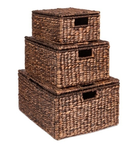 Set of 3 Large Hyacinth Storage Baskets w/ Handles, Lid - 21", 20", 18" - Lot 571