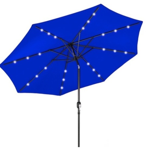Solar LED Lighted Patio Umbrella w/ Tilt Adjustment, UV-Resistance - 10ft, Resort Blue - Lot 574