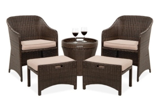 5-Piece Outdoor Wicker Bistro Set w/ Side Storage Table, No Assembly, Brown - Lot 576