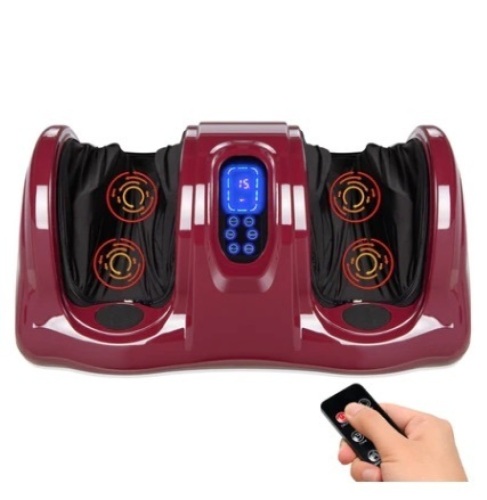 Therapeutic Foot Massager w/ High Intensity Rollers, Remote, 3 Modes, Burgundy - Lot 591