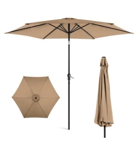 Outdoor Steel Market Patio Umbrella Decoration w/ Tilt, Crank Lift - 10ft, Tan - Lot 596