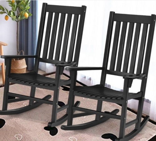 Indoor Outdoor Wooden High Back Rocking Chair-Black - Lot 595