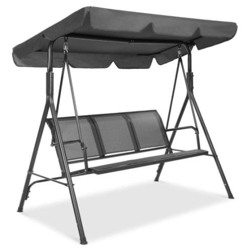 3-Seater Outdoor Canopy Swing Glider Bench w/ Textilene Fabric, Steel Frame, Gray - Lot 614