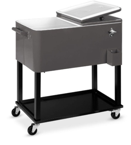 Portable Rolling Cooler Cart w/ Bottle Opener, Catch Tray - 80qt, Gray - Lot 615