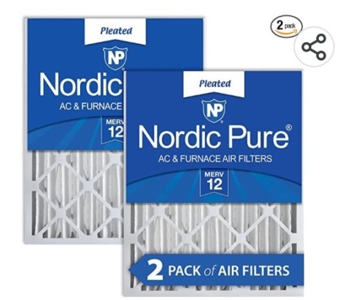 Nordic Pure 16x25x4 MERV 12 ,Nordic AC & FURNACE ,Pleated AC Furnace Air Filters 2 Pack, Like New, Retail -$47.63 - Lot 27