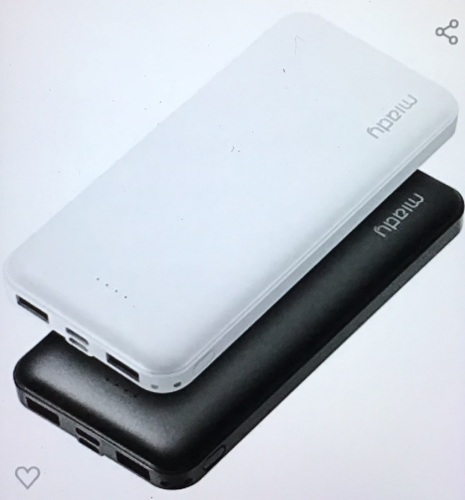 2-Pack Miady 10000mAh Dual USB Portable Charger, FastCharging Power Bank with USB C Input, Backup Charger foriPhone X, Galaxy S9, Pixel 3 and etc ...,LOT of 3,  Like New, Retail - $21.99 Each - Lot 32