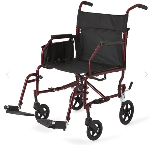 Medline, Ultralight Steel Transport Chair with Removable Wheels Red 1Ct, Like New, retail - $110.95 - Lot 58