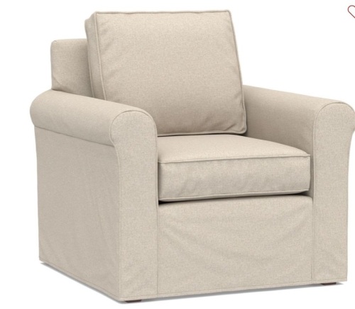 Cameron Roll Arm Armchair Slipcover, Textured Twill Khaki Like New, Retail -$869 - Lot 63