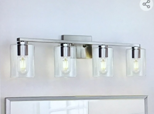 DRNANLIT 4-Light Bathroom Light, Brushed Nickel VanityLighting Fixture Over Mirror with Clear Glass Shade, Wall Lampfor Kitchen Living Room Bedroom (4-Light, Brushed Nickel), Like New, Retail - $115.99 - Lot 93