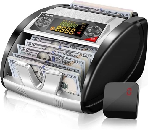 NX-510 Business Grade Money Counter Machine with Counterfeit BillDetector(UV/MG/IR), Portable Bill Counting Machine with LEDExternal Display, Hidden Handle, 6 Modes, Fast Count, Like New Retail - $105.99 - Lot 147