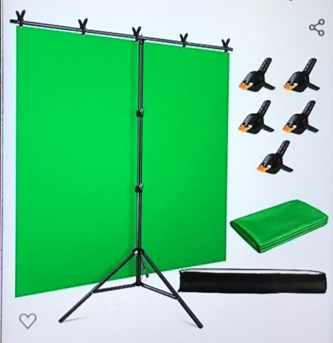 YAYOYA Green Screen Backdrop Kit with Stand 5x6.5ft,Photography Backdrop Background Stand with ChromakeyGreen Screen Background and 5 Backdrop Clamps, forPhotoshoot Televison Online Meetings Zoom, Like New, Retail - $$39.98 - Lot 175