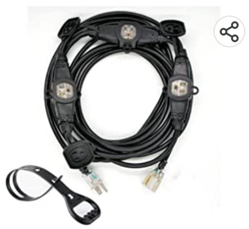 Yodotek 25FT 12 Gauge Outdoor Power Extension Cord FourOutlet Cable.Multiple Evenly- Spaced Plug Ideal for Landscaping Light, Stage Backline, Holiday Decoration and Christmas, UL Listed Cord, Like New, Retail - $41.88 - Lot 181
