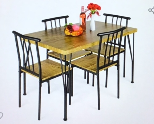 Best Choice Products 5-Piece Metal and Wood Indoor ModernRectangular Dining Table Furniture Set for Kitchen, DiningRoom, Dinette, Breakfast Nook w/ 4 Chairs - Brown, Like New, retail - $199.99 - Lot 195