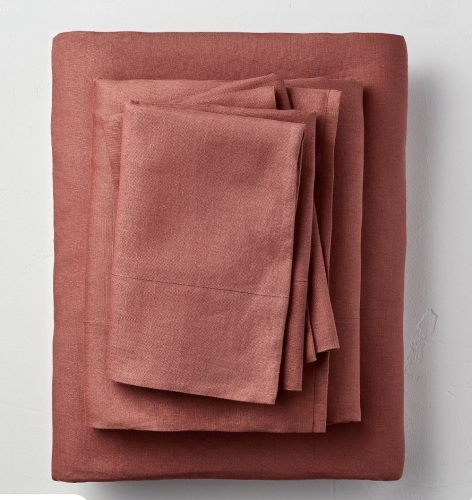 Full 100% Washed Linen Solid Sheet Set Clay - Casalunam, Like New, Retail - $139 - Lot 221