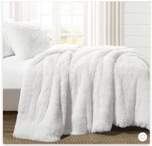 3pc King Emma Faux Fur Comforter Set White - Lush Décor, Like New, Retail - $98.99 - Lot 222