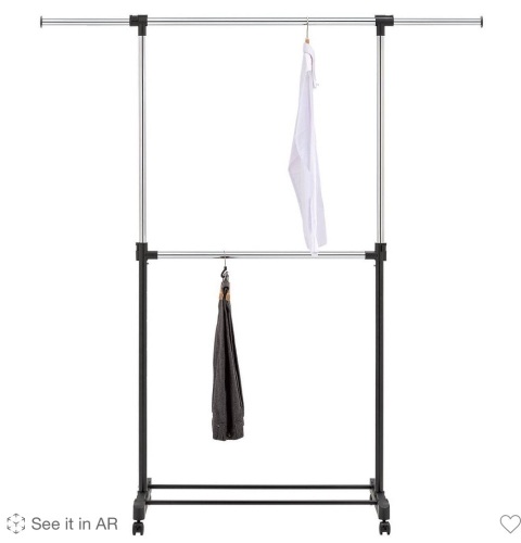 Adjustable Double Rod Garment Rack Black - Room Essentials, Like New, Retail - $16 - Lot 223