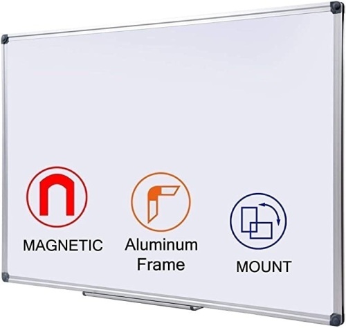 48 × 36-in Magnetic Dry Erase Board with Pen Tray| AluminumFrame Portable Wall Large Whiteboard Message MAGNETIC AluminumFrame MOUNT Presentation Board for Office & Classroom, Like New, Retail - $69.99 - Lot 230