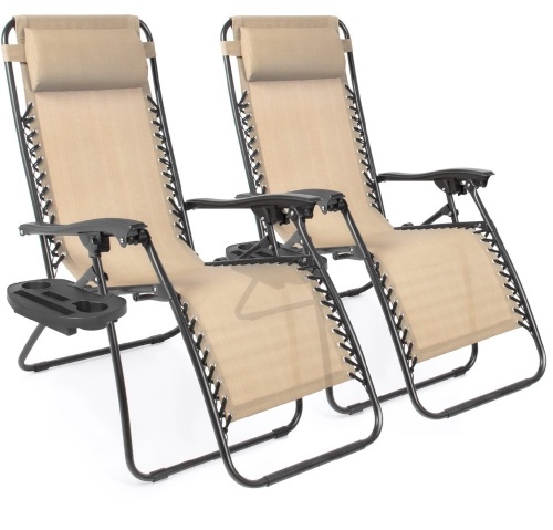 BCP, Set of 2 Adjustable Zero Gravity Patio Chair Recliners w/ Cup Holders, Like New, Retail - $119.99 - Lot 241