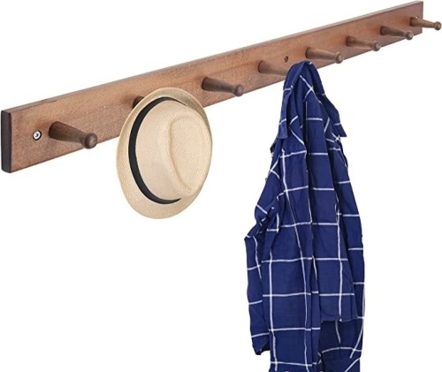 WEBI Coat Rack Wall Mounted Clothes Rack.34" Long Wall CoatHanger, Wood Coat Hooks Wall Mounted, Hat Rackfor Wall, Peg Rack,8 Hooks for Hanging Coats, Clothing, Jacket, Rustic Brown, Like New, Retail - $35.99 - Lot 251