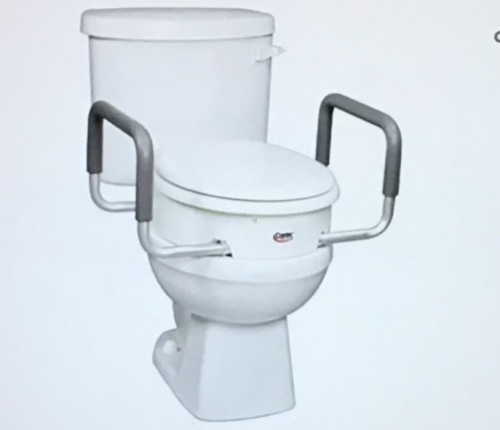 Carex 3.5 Inch Raised Toilet Seat with Arms - For ElongatedToilets, Elevated Toilet Riser with Removable Padded Handles,Easy On and Off, Support 250 lbs, White, Like New, Retail - $59.99 - Lot 256
