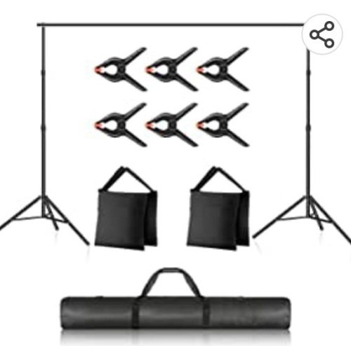 Newer Photo Studio Backdrop Support System, 10ft/3m Wide 7ft/2.1m High Adjustable Background Stand with 4 Crossbars, 6 Backdrop Clamps, 2 Sandbags, and Carrying Bag for Portrait & Studio Photography, Like New, Retail - $49.99 - Lot 259