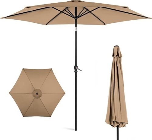 Best Choice Products 7.5ft Heavy-Duty Round OutdoorMarket Table Patio Umbrella w/Steel Pole, Push ButtonTilt, Easy Crank Lift - Tan, Like New, Retail - $44.99 - Lot 261