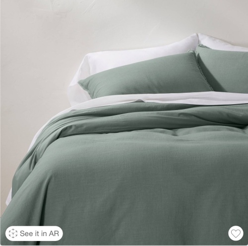 Full/Queen Heavyweight Linen Blend Duvet Cover & Sham SetSage Green - Casaluna, Like New, Retail - $109 - Lot 262