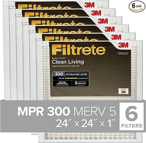 Filtrete 24x24x1, AC Furnace Air Filter, MPR 300, Clean Living Basic Dust, 6-Pack (exact dimensions 23.81 x 23.81 x 0.66), Like New, Retail - $28.33 - Lot 266